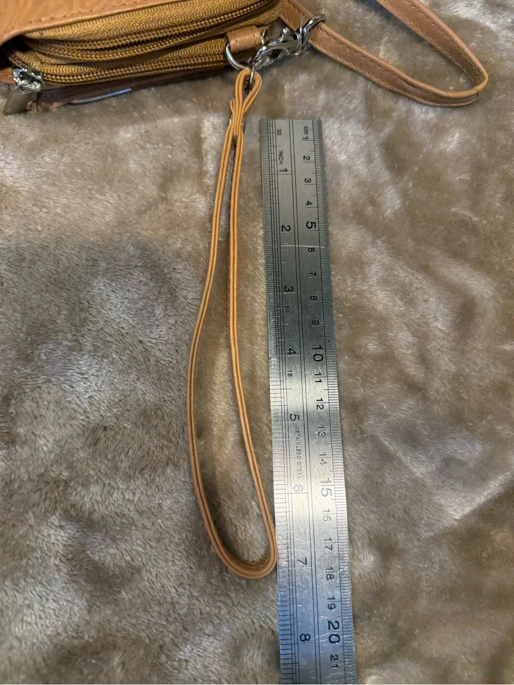 Tan Floral Embossed Genuine Leather Wristlet Wallet